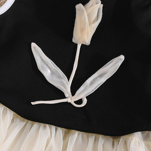 เสื้อผ้าเด็กผู้หญิง 3-8 ปี แฟชั่นลำลอง เสื้อแขนกุดลายดอกไม้สวยงาม ผ้าขนสัตว์ กระโปรงตาข่ายฟูฟ่อง ชุดสองชิ้นสุดหรู - Product Image 4