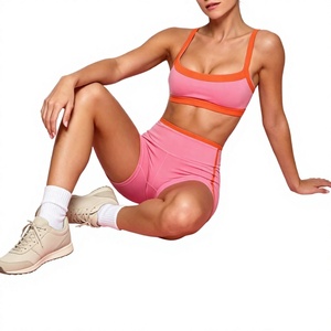 Contrast Color Women Yoga Set 2 Piece Sports Bra and High Waist <b>Shorts</b> Sets Women's Activewear Gym Wear Suits - Product Image 4