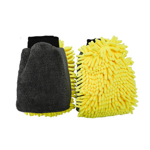 Guante de microfibra para lavado de autos, hecho a medida para limpieza de automóviles, guante de chenilla de coral amarillo. - Product Image 4