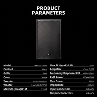 Sistem Speaker Lantai Profesional NAXX-153DSP 15 Inch Aktif Neodymium 4 Ohm dengan Daya 500+100W untuk Penggunaan Indoor/Outdoor