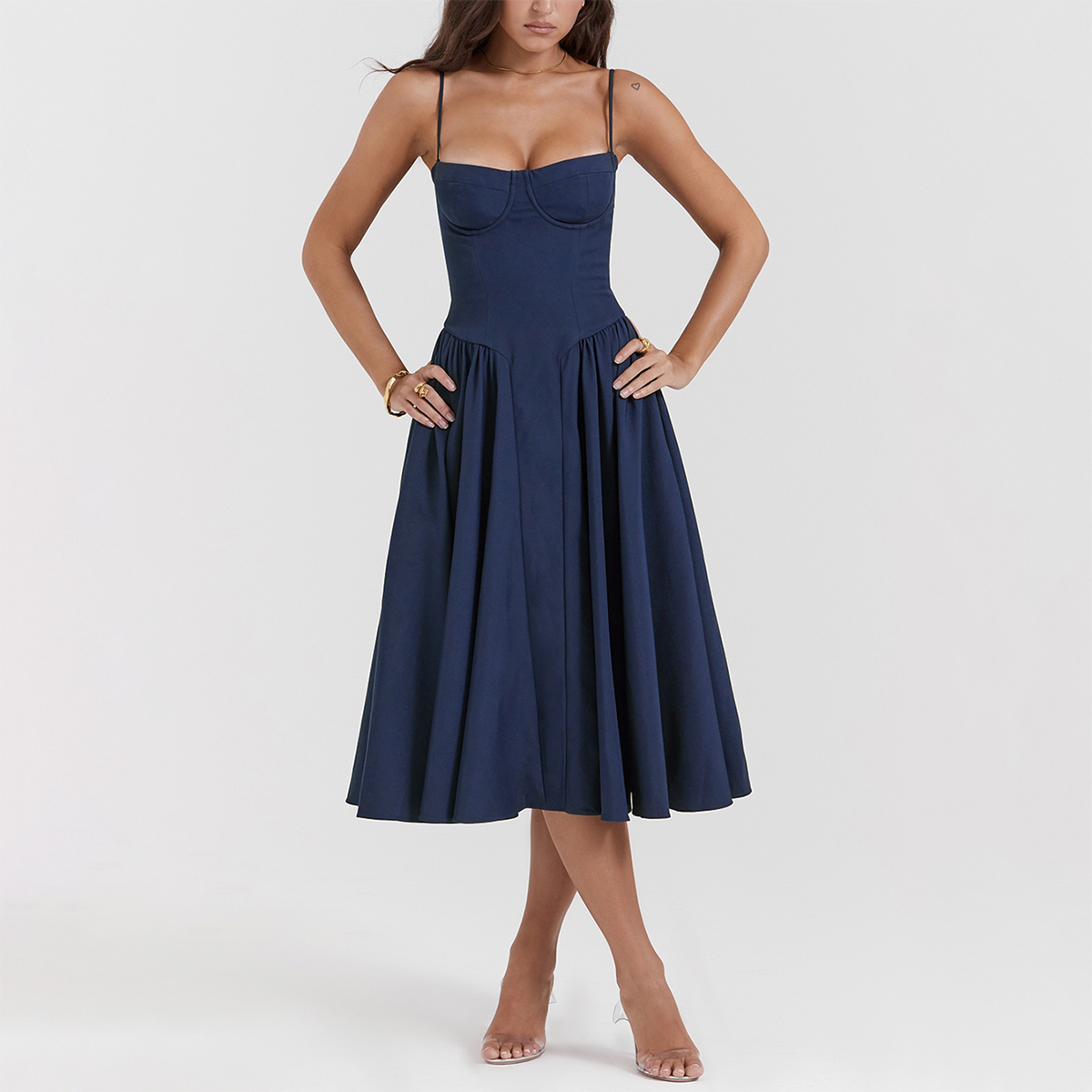 Chic French Navy Corset Sundress for Women Vintage Inspired Summer Dress  Slim Fit Sleeveless Outfit| Alibaba.com