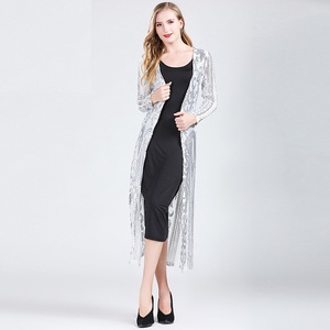 Modische Neue Damenkleidung Lange Pailletten-Strickjacke mit Offener Front Langarm Mesh-Cardigan Bluse Überwurf Mantel für Abendveranstaltungen Abschlussball Party Oberteil Geschenk - Product Image 5