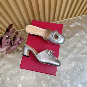 Water Diamond Chunky Square Heel High Heels Wool Upper Outdoor Summer Evergreen Female <b>Shoes</b> - Product Image 2