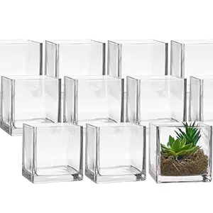 Hele Schoonmaakartikelen Vierkante Glazen Vaas Middelpunt Set Kaarshouder Clear Cube Glazen Vaas 2.5Oz 10Oz