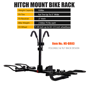 Porte-vélos pliable <span class=keywords><strong>pour</strong></span> extérieur, à fixer sur <span class=keywords><strong>attelage</strong></span> de 2 pouces, <span class=keywords><strong>pour</strong></span> deux vélos électriques à pneus larges, compatible SUV/Camion - Product Image 1