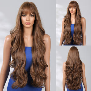 Perruque en Fibre Résistante à la Chaleur 34 Pouces en Stock, Grandes Ondulations Brunes, Cheveux Bouclés Super Longs, Perruque Synthétique Bouclée Mate Haute Densité - Product Image 2