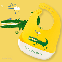 Bavoir bébé en silicone personnalisable, imperméable et réglable, doux et jetable, avec large poche de récupération des aliments