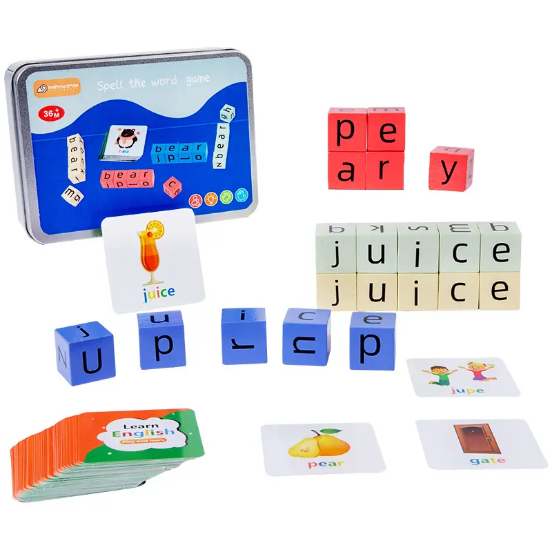 Preschool educational toys imagination creative wooden blocks spelling games flash cards