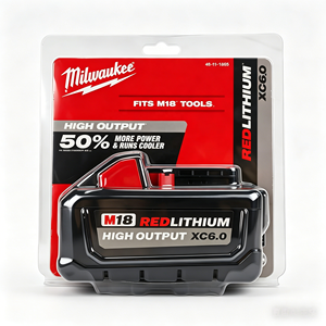 Batterie haute capacité 6,0 Ah pour <span class=keywords><strong>Milwaukee</strong></span> <span class=keywords><strong>M18</strong></span>, compatible avec tous les outils sans fil <span class=keywords><strong>M18</strong></span>, perceuses et clés à chocs. - Product Image 1