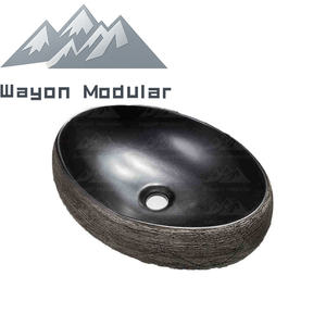 Lavabo en céramique ovale texturé de luxe Wayon <span class=keywords><strong>avec</strong></span> finition intérieure noire contrastée - Product Image 4