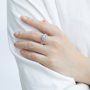 925 Sterling <b>Silver</b> Women's Fine Quality Flower Design <b>Ring</b> <b>Set</b> Rhodium Plating for Bride Engagement and Wedding Party - Product Image 2