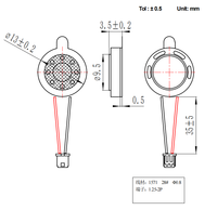 Haut-parleur micro dynamique rond à large bande de 13 mm, 8 ohms, 0,5 W pour téléphone portable avec câble