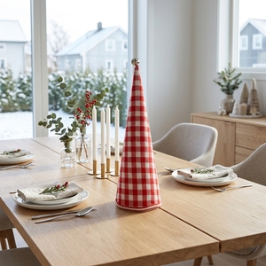 Décoration de Noël <span class=keywords><strong>en</strong></span> forme de cône à carreaux rouges, motif vache, pour table, cheminée, clochettes, style ferme - Product Image 3