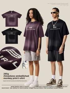 हॉट सेलिंग हाई-एंड पुरुषों की शॉर्ट-आस्तीन टी-शर्ट ली भारी उद्योग का ट्रेंडी ब्रांड डायमंड हॉट स्टैम्पिंग स्प्रे यूरोप अमेरिका - Product Image 3