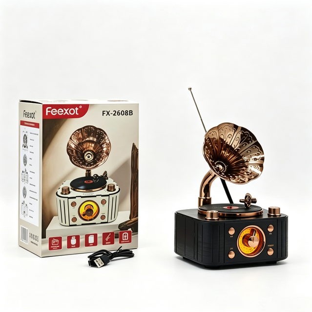 Gramophone Shape Wireless Radio Speaker Vintage Fm Am Sw Radio Classic Usb Tf Aux Speaker FX-2608B
