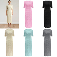 Robe plissée de luxe Miyake pour femme, texture géométrique élégante, couleur unie, minimaliste, manches courtes, robes de mode boutique, ODM OEM