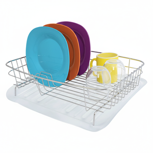 Modern Metal Dish <b>Rack</b> With Plastic Mat Standing Foldable Storage Holder For Kitchen <b>Sink</b>, Rectangular Design, Single Tier, Dur - Product Image 2