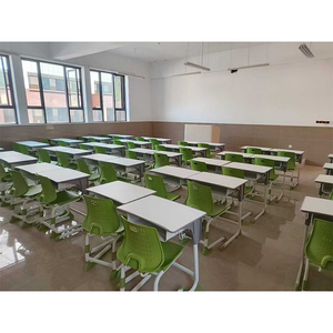 Ensemble de chaise et de bureau modulaires ergonomiques, modernes, durables, en plastique, réglables, écologiques, avec plateau en MFC, pour les meubles de classe scolaire - Product Image 1