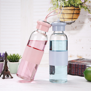 Bouteilles d'eau en verre pour enfants avec couvercle en silicone et lanière, design à large ouverture, 420 ml, en silicone de qualité alimentaire, vente chaude en gros - Product Image 5