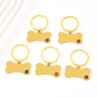 Porte-clés personnalisable en acier inoxydable avec empreinte de patte colorée, gravure laser de logo, plaque d'identification pour chien, porte-clés DIY