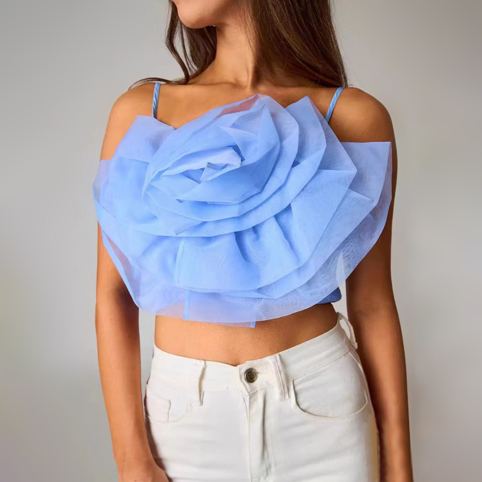 Women's Three-dimensional Flower Small Suspender Vest With Summer Three-dimensional Flower Design,Sexy Outerwear Short Top