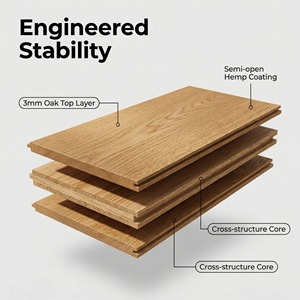 Suelo <span class=keywords><strong>de</strong></span> <span class=keywords><strong>Roble</strong></span> Blanco <span class=keywords><strong>de</strong></span> 3 Capas, Ecológico, Resistente y <span class=keywords><strong>de</strong></span> Gran Tamaño, con Textura Semiabierta, para Espacios Comerciales, Uso en Exteriores y Parques - Product Image 3