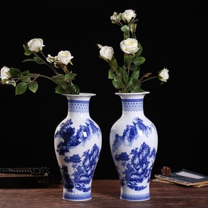 Juego de Jarrones de Cerámica con Paisaje <span class=keywords><strong>Azul</strong></span> y Blanco - Decoración Tradicional para el Hogar y Piezas de Exhibición Floral - Product Image 1