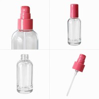 Botol Kaca Boston Round Shoulder 100ml dengan Pompa Lotion Krim Pink 24/410 untuk Serum, Toner, Pelembab, Kemasan Kosmetik Perawatan Kulit