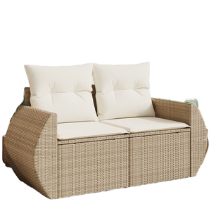 Sofá Modular de Jardín Beige, Resistente a los Rayos UV, de Mimbre Sintético, Dos Plazas, Muebles de Exterior, Espuma de Alta Densidad, Cojín Impermeable, Estilo Contemporáneo - Product Image 1