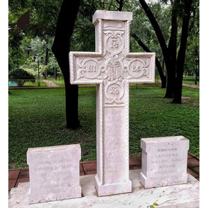 Monument funéraire en <span class=keywords><strong>pierre</strong></span> naturelle de granit gris et blanc, design moderne personnalisé QUYANG, avec inscription pour parc et tombe. - Product Image 2