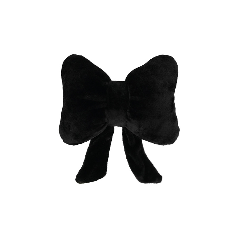 Rabbit fur bow ribbon waist rest black