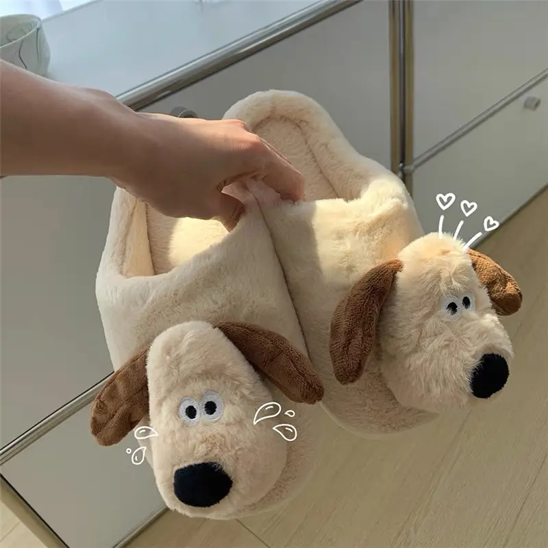 Wholesale Plush Cute Dog Cotton Slippers Cartoon Stuffed Slippers Home Indoor non-slip Home Shoes