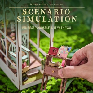 Casetta in Legno Fai-da-Te Artigianale, Romantica Decorazione da Giardino, Modello Tridimensionale Assemblabile, Supporto per Libri, Mini Scena per Compleanno - Product Image 3