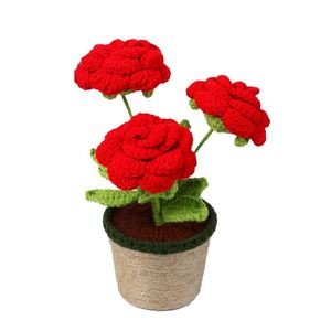 Decoración para el Hogar, Planta Artificial en Maceta de Rosa China, Flor de Hilo de Lana Tejida para Graduación, Día de la Madre o Pascua - Product Image 5
