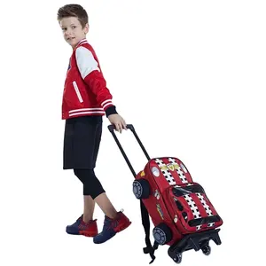 Ready To Ship Primary School Bags Backpack With Trolley Wheeled Car Boy Kids Backpack Removable School Trolley Backpack For Boys