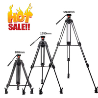 Tripod Aluminium 3-Seksi dengan Kaki Lipat, Pengunci, Peredam Hidrolik, dan Video Head