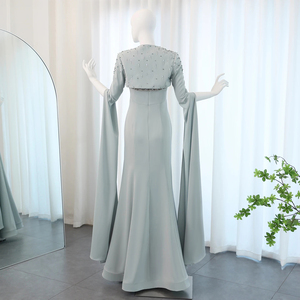 Arabie Saoudite Sauge <span class=keywords><strong>Vert</strong></span> Sirène Robe De Soirée Avec Cape Manches De Luxe Perlé Dubaï Femmes Robes De Soirée De Mariage SZ424 - Product Image 6