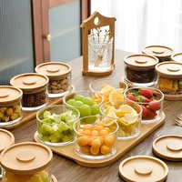 Glazen snack-servies met houten deksels, luchtdichte verdeelde schaal voor noten en gedroogd fruit, geschikt voor feestjes en aanrechtbladen in de keuken