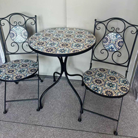 Ensemble de chaises pliantes en métal d'extérieur avec table en mosaïque de ciment, mobilier de jardin en fer forgé antirouille pour patio, cour