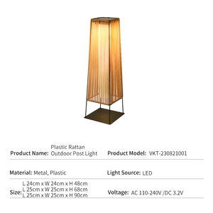 Lampe <span class=keywords><strong>de</strong></span> sol extérieure moderne en métal et plastique tressé, applique murale pour villa, jardin, patio, éclairage minimaliste <span class=keywords><strong>de</strong></span> style architectural en rotin - Product Image 2