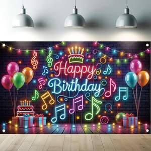 Fondo de Fotografía de Neón de <span class=keywords><strong>Feliz</strong></span> <span class=keywords><strong>Cumpleaños</strong></span> en Oferta, Banner para Fiesta, Fondo para Baby Shower, Personalizable - Product Image 1