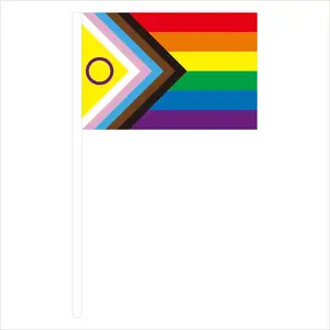 Bandeira de arco-íris de mão acenando preço competitivo estoque 8 bandeira gay triângulo bandeira arco-íris fabricantes fontes internacionais