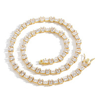 Collier tennis minimaliste en laiton incrusté de zircon blanc rectangulaire 4 * 6 mm, accessoires hip-hop populaires européens et américains