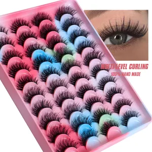 ขายส่งขนตาปลอม10คู่เต็ม Mink Lashes 100% แบบกำหนดเองบรรจุภัณฑ์ธรรมชาติ3d Fluffy Lashes ขนตาปลอม