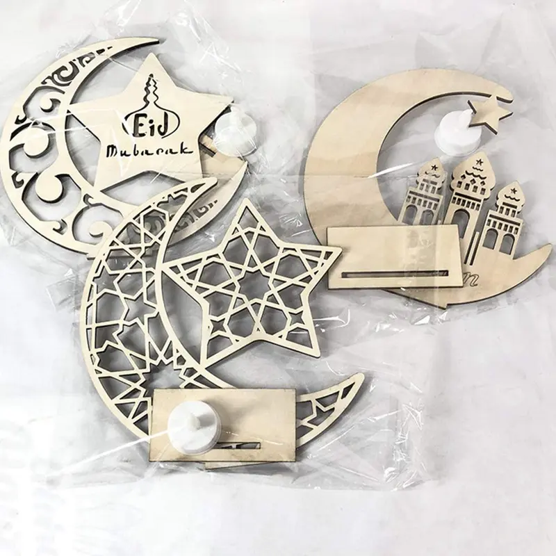 3 piezas de decoración de mesa de Ramadán, 2024 Eid Mubarak acrílico, luna,  estrella, castillo, fiesta, decoración islámica para Ramadán