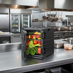 Conteneur alimentaire isotherme 82 Qt noir en LLDPE empilable à chargement frontal pour équipement de réfrigération commercial - Product Image 2