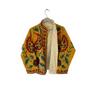 Veste à col mandarin pour femme brodée à la main, manches longues, motif floral, velours de coton, manteau de printemps - Product Image 1