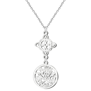 Collana a catena in acciaio inossidabile tetraramatone argento nodo da strega portafortuna amuleto protettivo minimalista ciondoli alla moda - Product Image 1