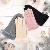 Sarung Tangan Bersepeda Inter Warm dan Fleece, Tebal, Lucu, Bahan Suede untuk Wanita, Anti Angin, Layar Sentuh