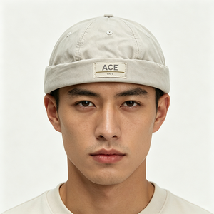 Casquette Docker Vintage sans Bord en Coton pour Adultes, Chapeau Melon à Revers Roulé, Étiquette Tissée Personnalisée, Vente en Gros, Usage Quotidien pour Hommes - Product Image 1